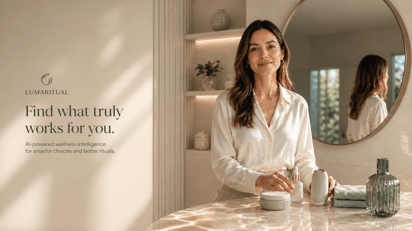 LumaRitual film frame with a calm wellness routine setting